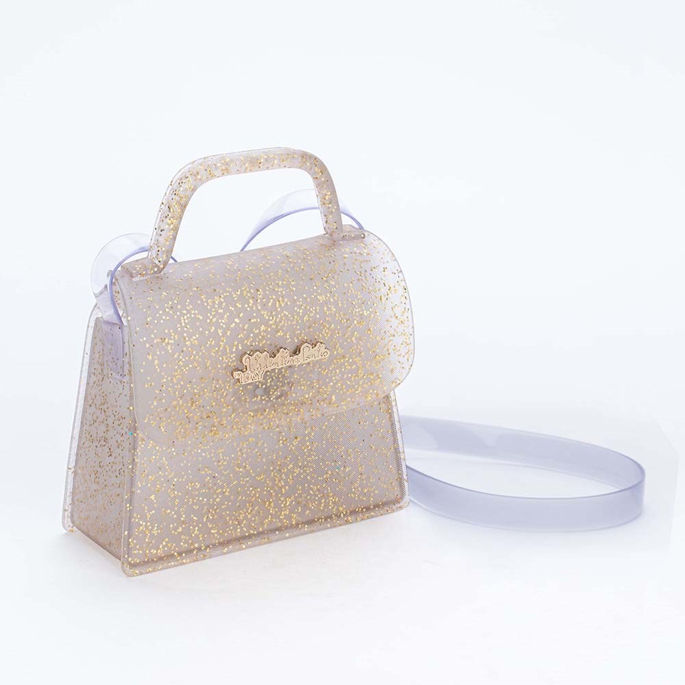Bolsa Valentina Pontes by Kidy Transparente com Glitter Ouro