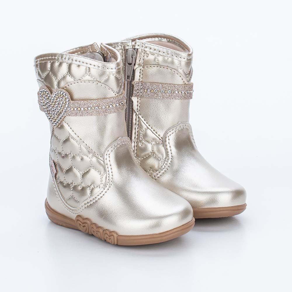 Bota Infantil Feminina Soft com Strass Nude - Kidy