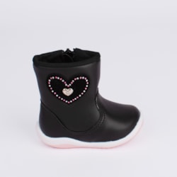 Bota Infantil Kidy Baby Soft Cano Médio Coração Preto