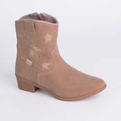 Bota Infantil Kidy Folk Boho Cano Curto com Estrelas Dourado Bege