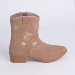Bota Infantil Kidy Folk Boho Cano Curto com Estrelas Dourado Bege