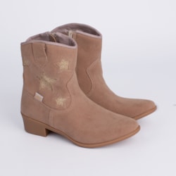 Bota Infantil Kidy Folk Boho Cano Curto com Estrelas Dourado Bege