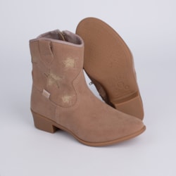 Bota Infantil Kidy Folk Boho Cano Curto com Estrelas Dourado Bege