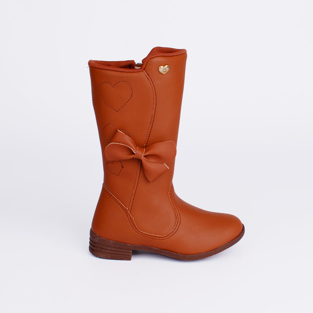 Bota Infantil Montaria Kidy Baby Cano Alto Laço Marrom Canela