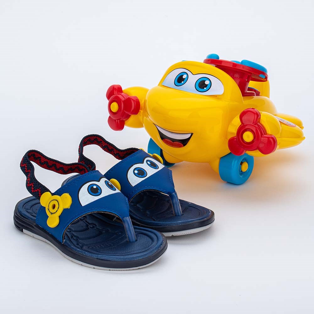 Chinelo de Dedo Bebê Kidy Avião Azul com Brinquedo