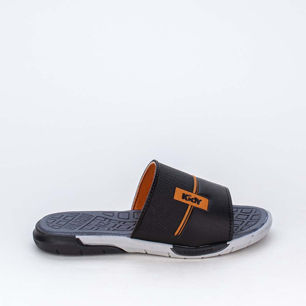 Chinelo Slide Infantil Comfort para Meninos Preto e Laranja - Kidy