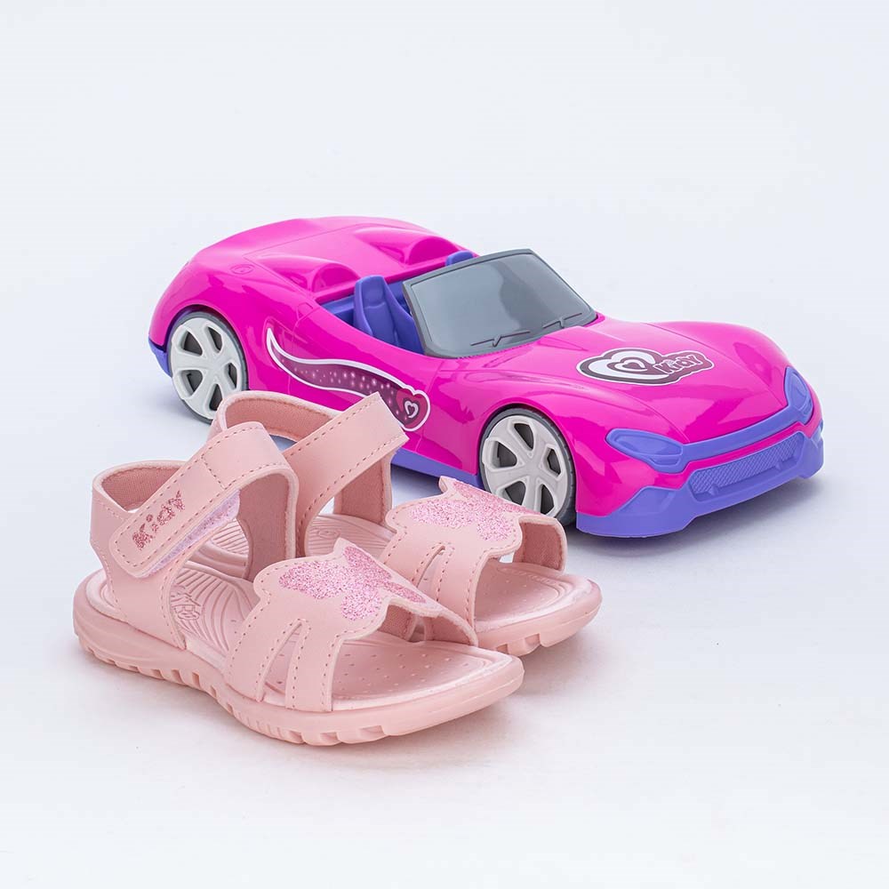 Papete Menina Borboleta de Glitter Rosa e Carro Conversível