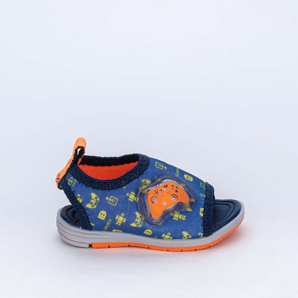 Sandália com Luz para Bebês Kidy Light Azul Royal e Laranja - Kidy