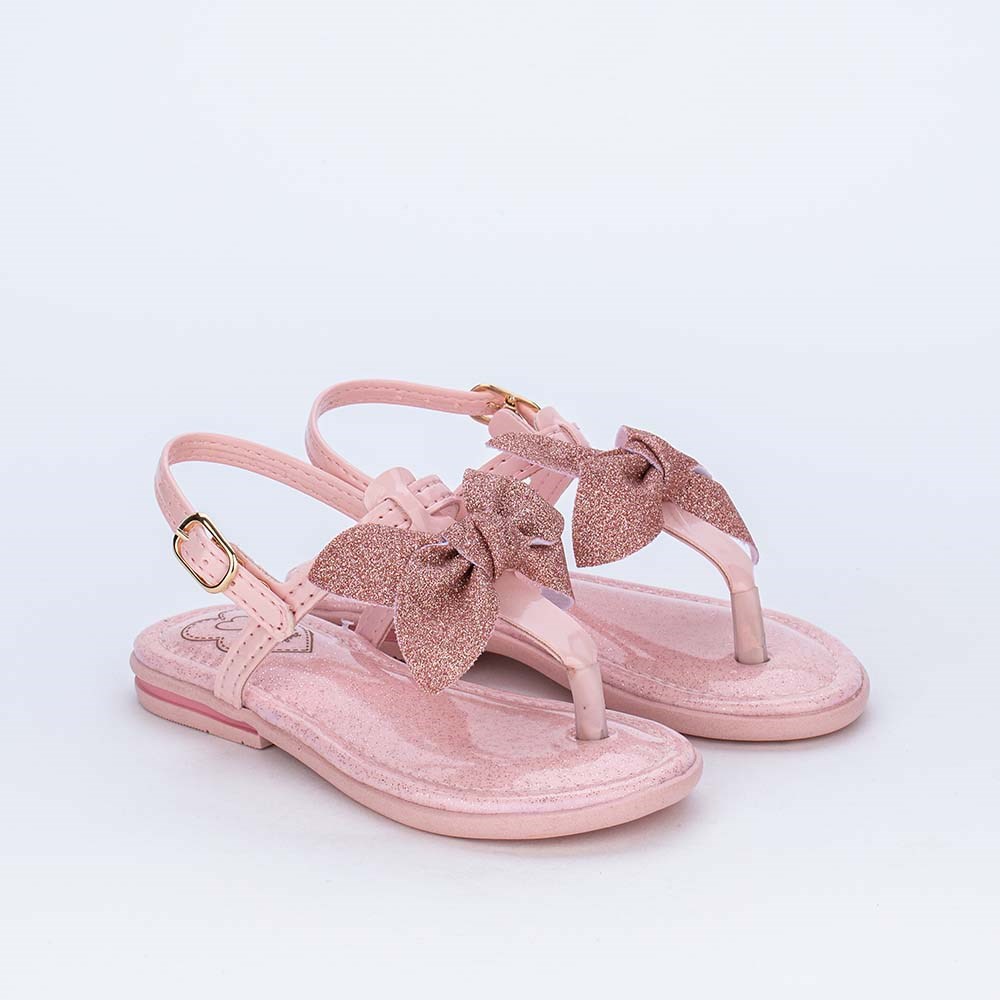 Sandália de Dedo Infantil Comfort com Laço de Glitter Rosa