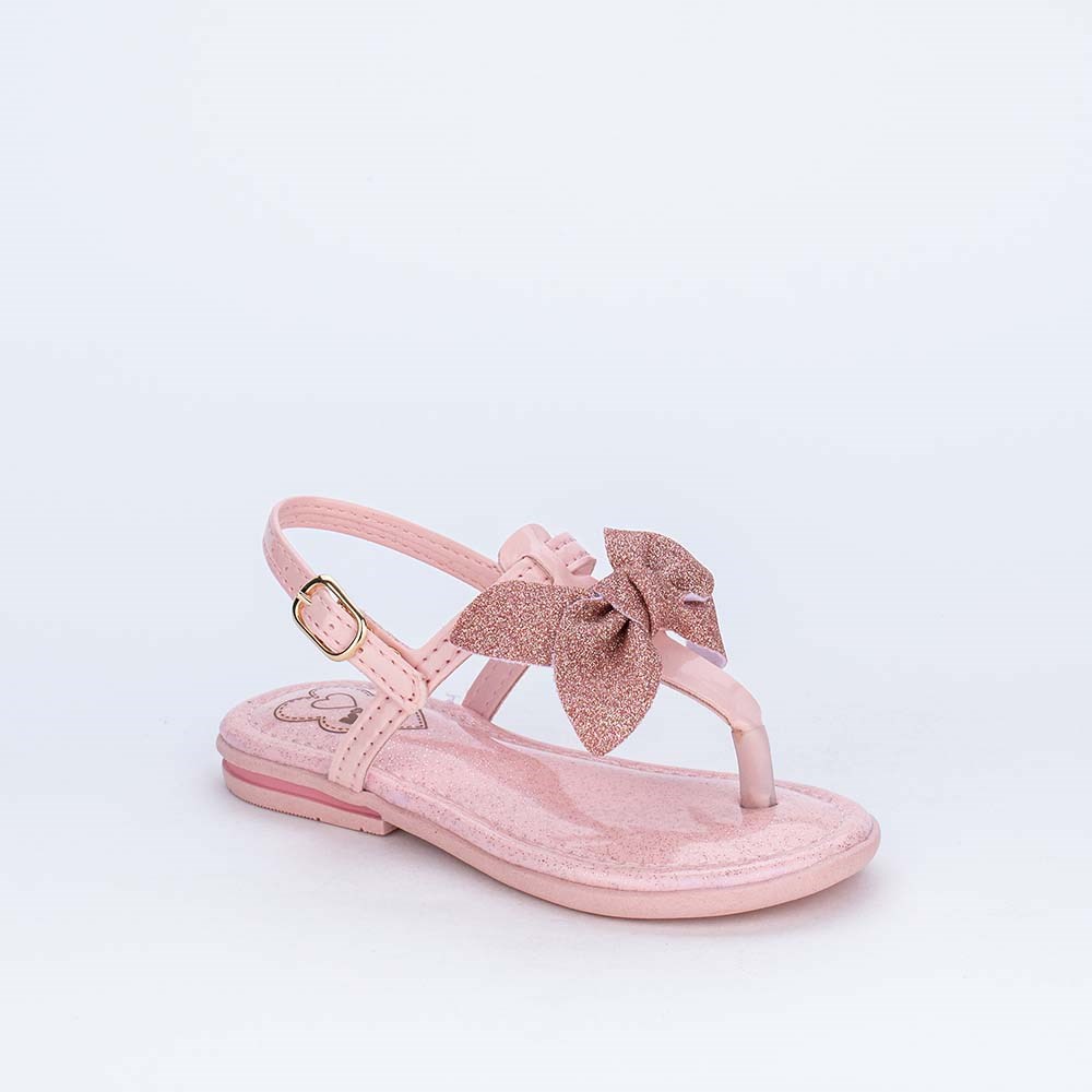 Sandália de Dedo Infantil Confort com Laço de Glitter Rosa