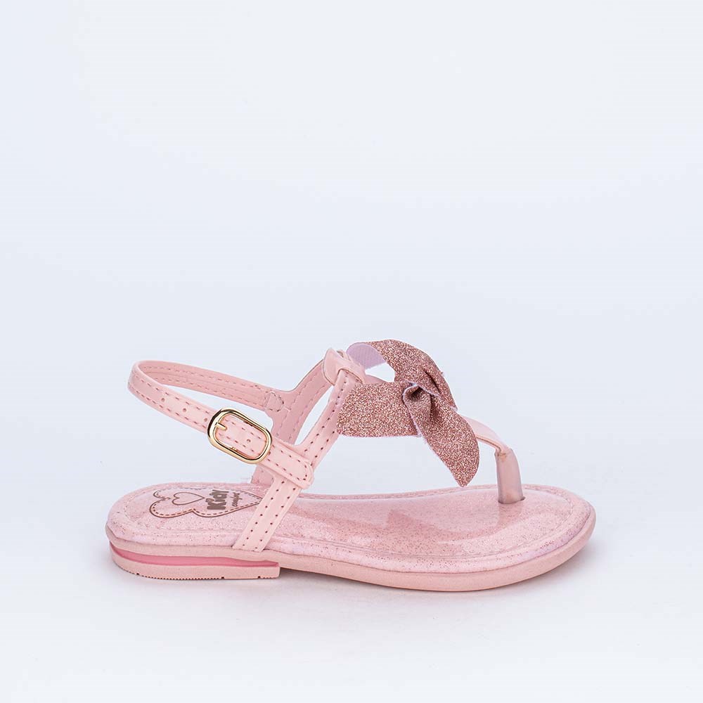 Sandália de Dedo Infantil Confort com Laço de Glitter Rosa