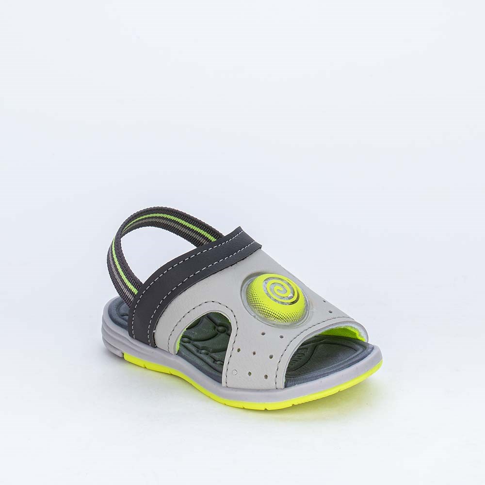 Sandália de Led para Bebês com elástico Cinza e Amarelo Neon
