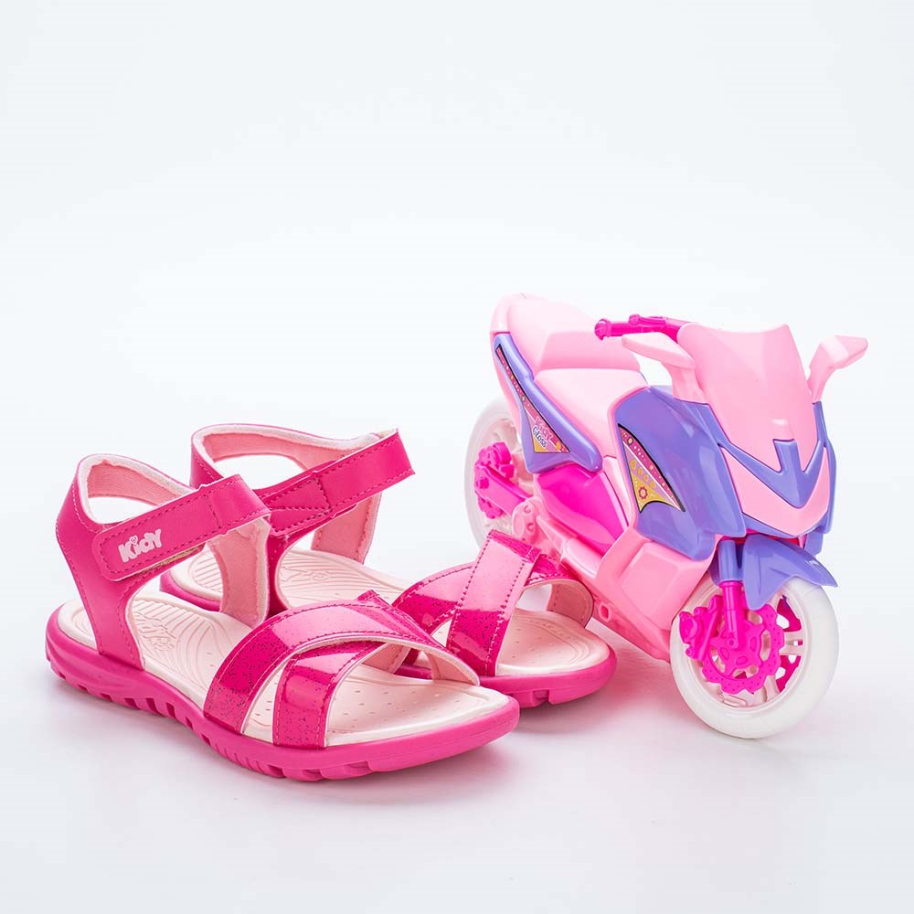 Sandália Infantil Feminina Papete Kidy Gloss Pink com Moto
