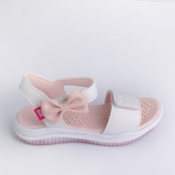 Sandália Infantil Fly Kidy Baby Laço Branco Rosa - Sensorial Confortáv