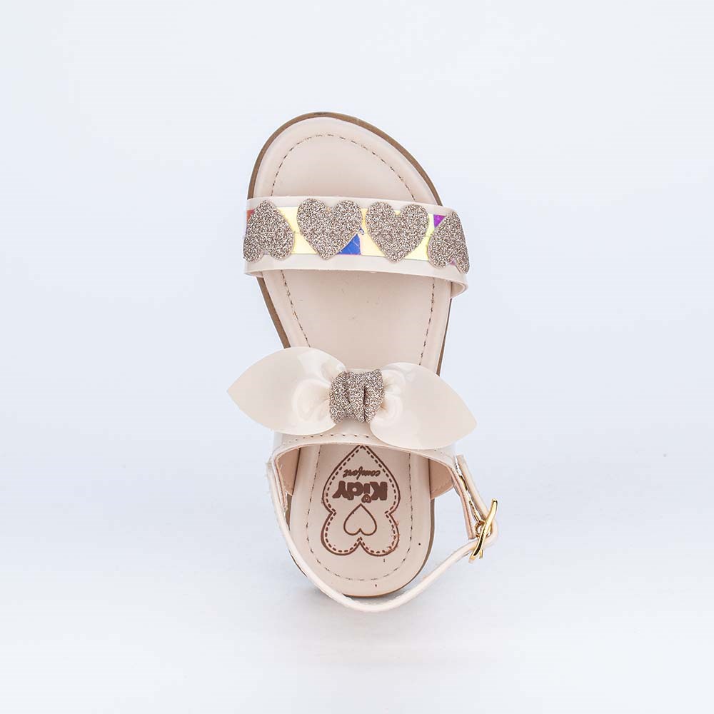Sandália Infantil Holográfica com Corações de Glitter Marfim