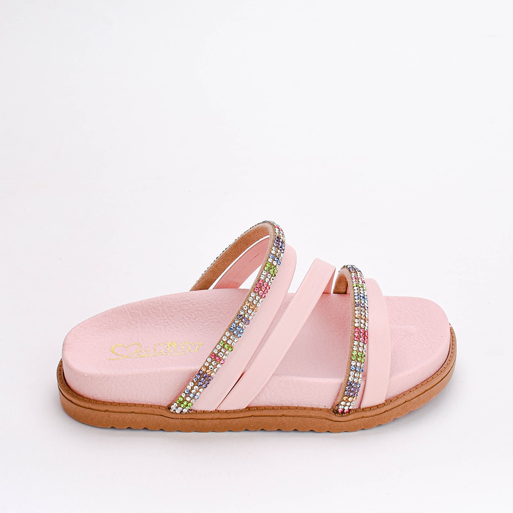 Sandália Papete Infantil Kidy Fashion Com Strass Nude