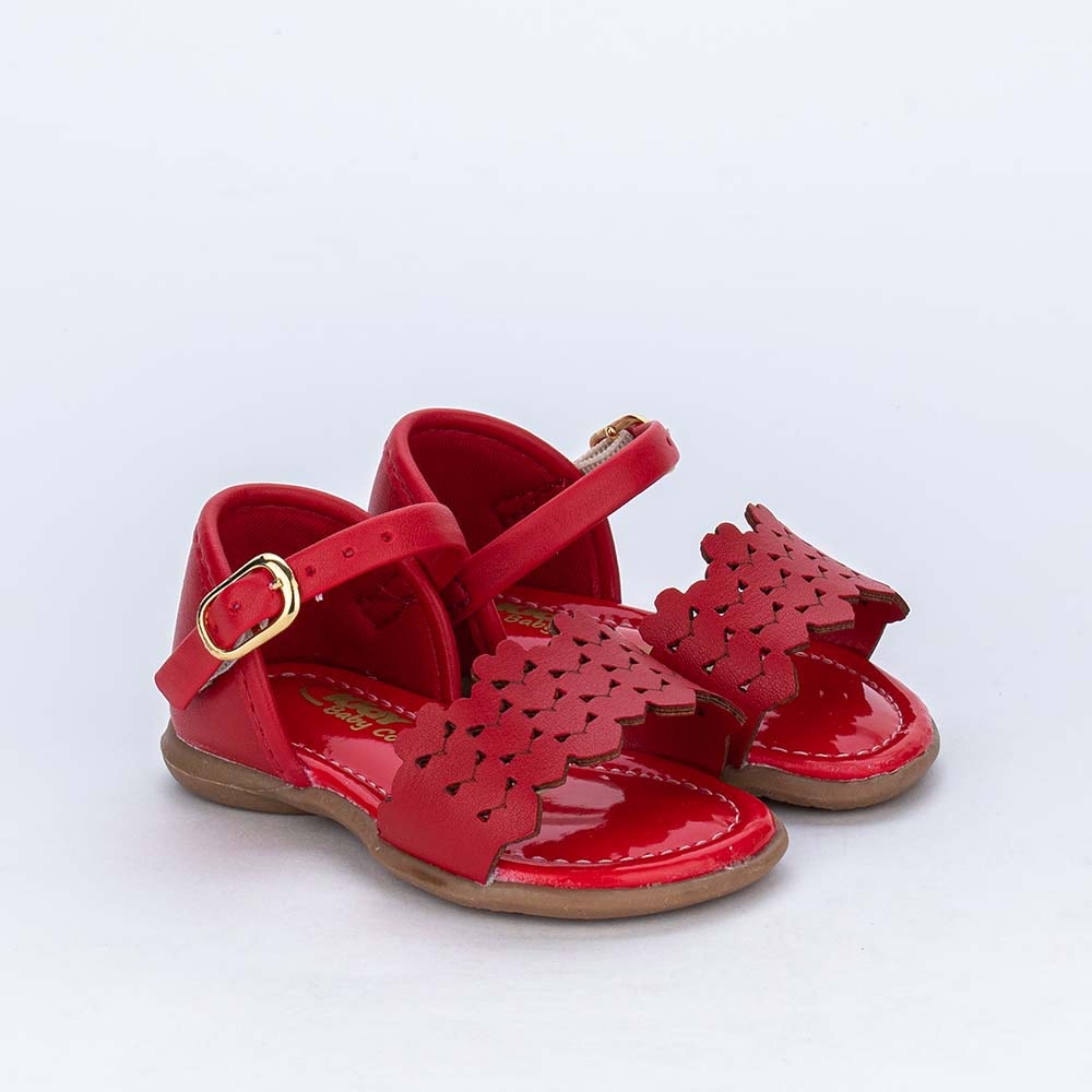 Sandália para Bebê Menina com Corações recortados Vermelha - Kidy