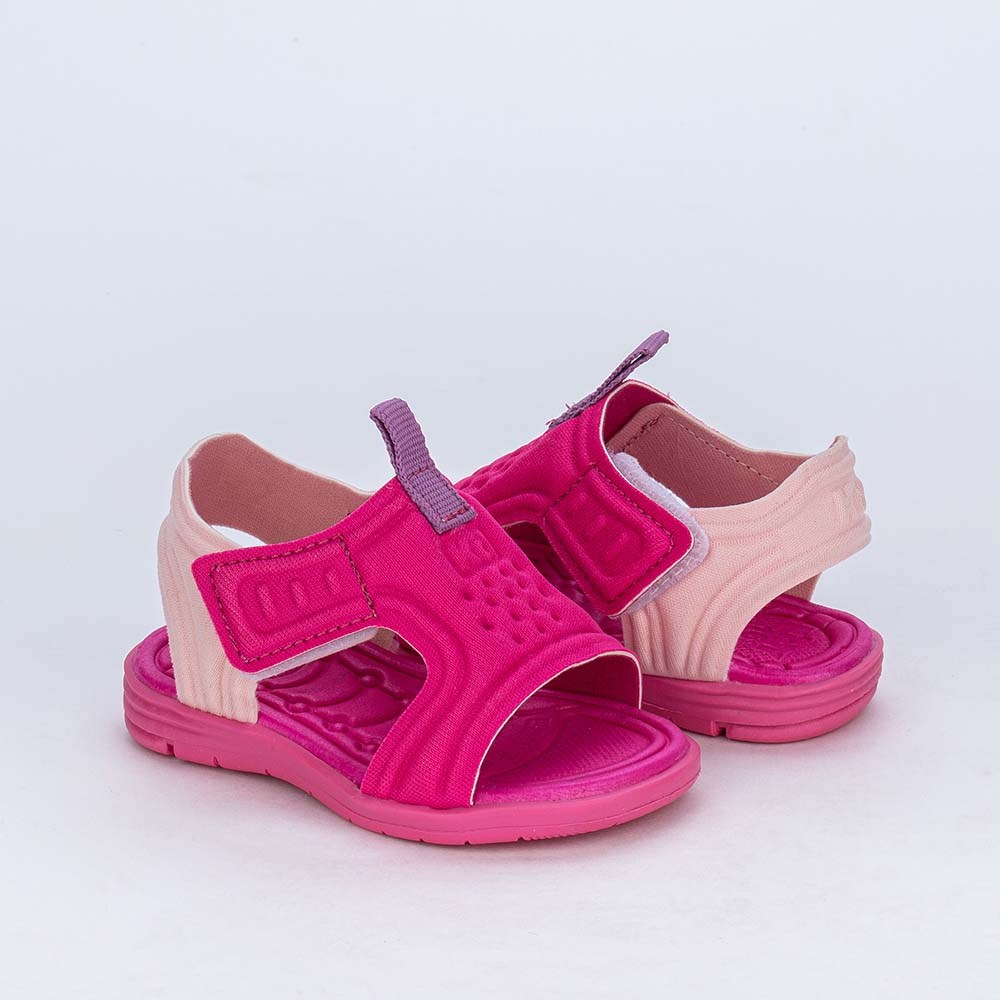 Sandália para Bebê Menina Equilíbrio Pink com detalhe Lilás