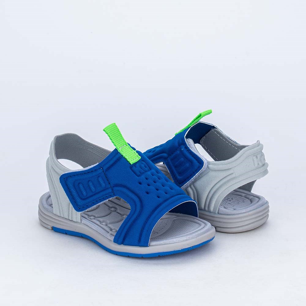 Sandália para Bebê Menino Equilíbrio Azul Royal detalhe Neon