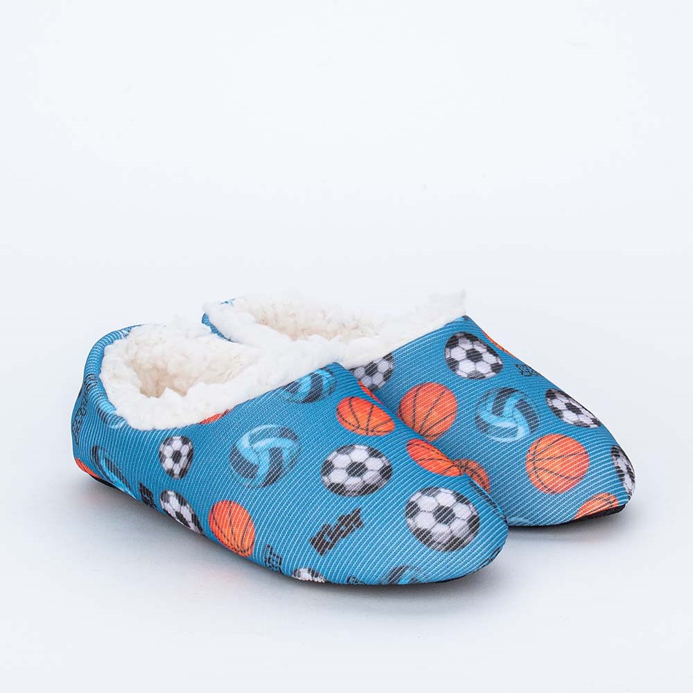 Sapatilha Meia Infantil Kidy Socks Bolas Azul com Pelinho