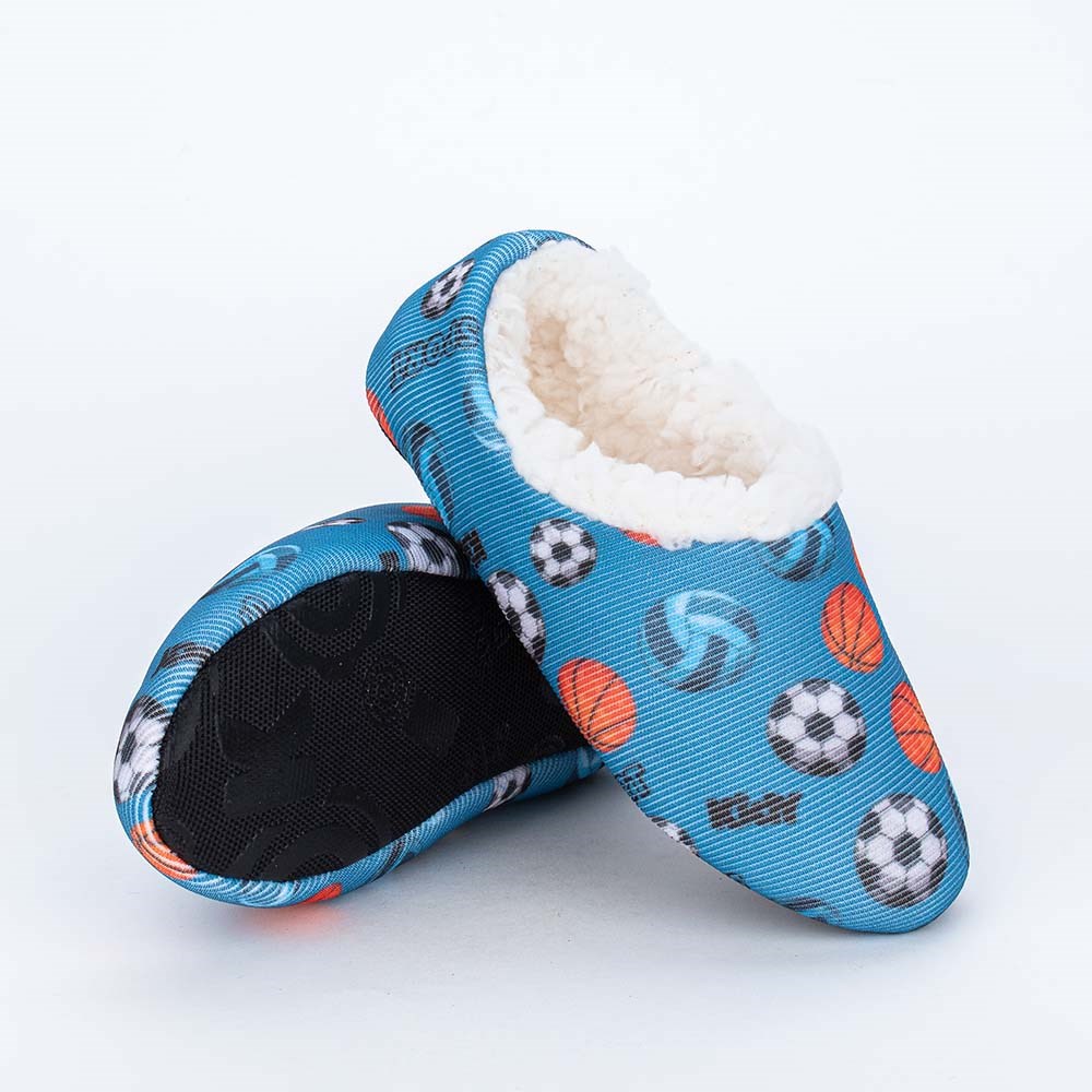 Sapatilha Meia Infantil Kidy Socks Bolas Azul com Pelinho