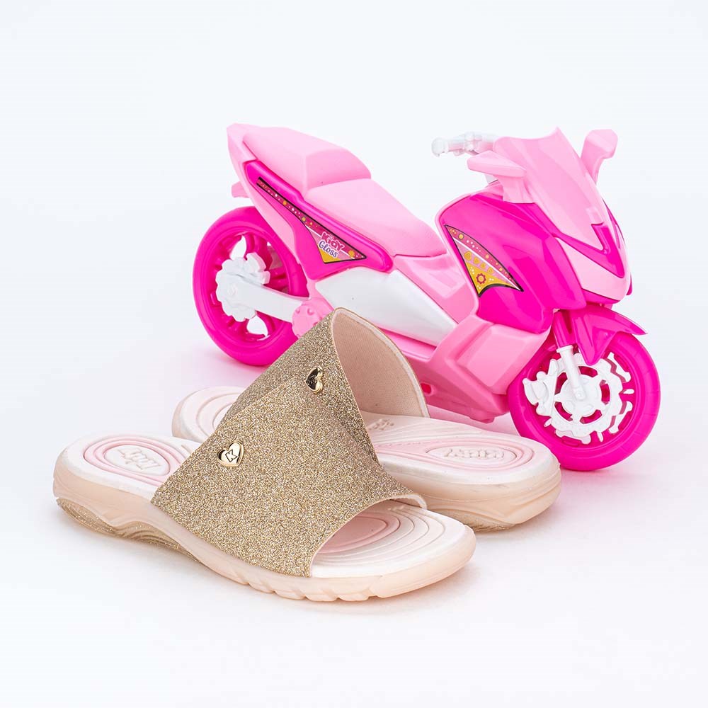 Slide Infantil Feminino de Glitter Dourado Pink e Scooter