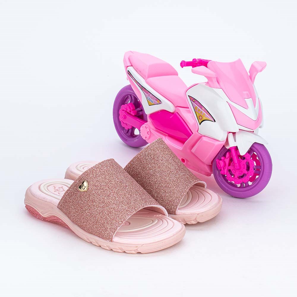 Slide Infantil Feminino de Glitter Rosa Nude Pink e Scooter