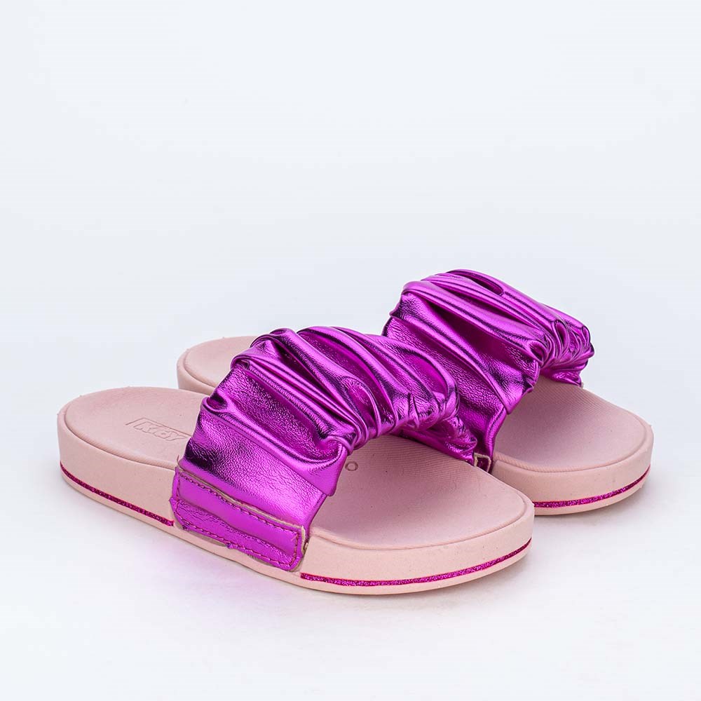 Slide Infantil para Meninas Kidy Comfy em Pink Metalizado