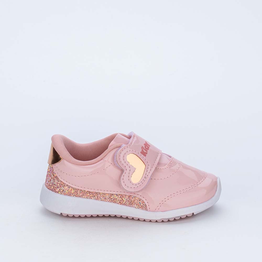 Tênis de Bebê Menina Kidy Colors Rosa com Coração Dourado