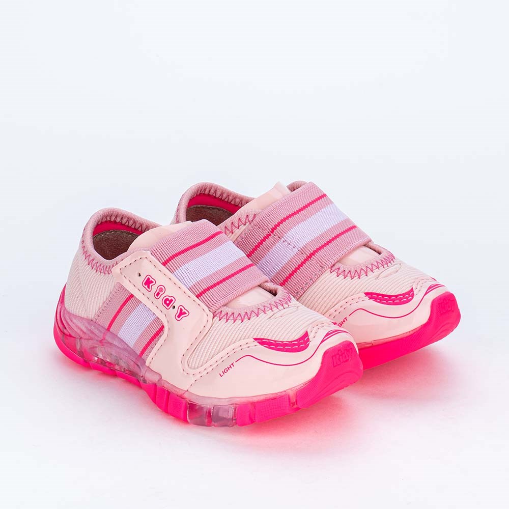Tênis de Led Infantil Feminino com Elástico Rosa e Pink Neon