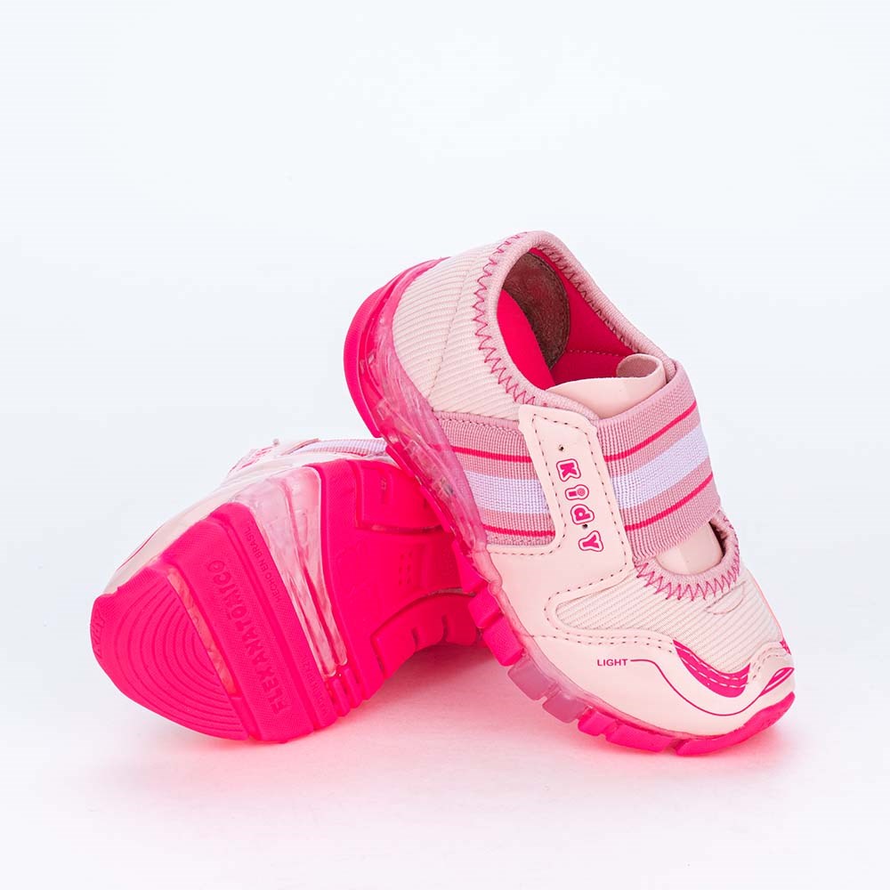 Tênis de Led Infantil Feminino com Elástico Rosa e Pink Neon