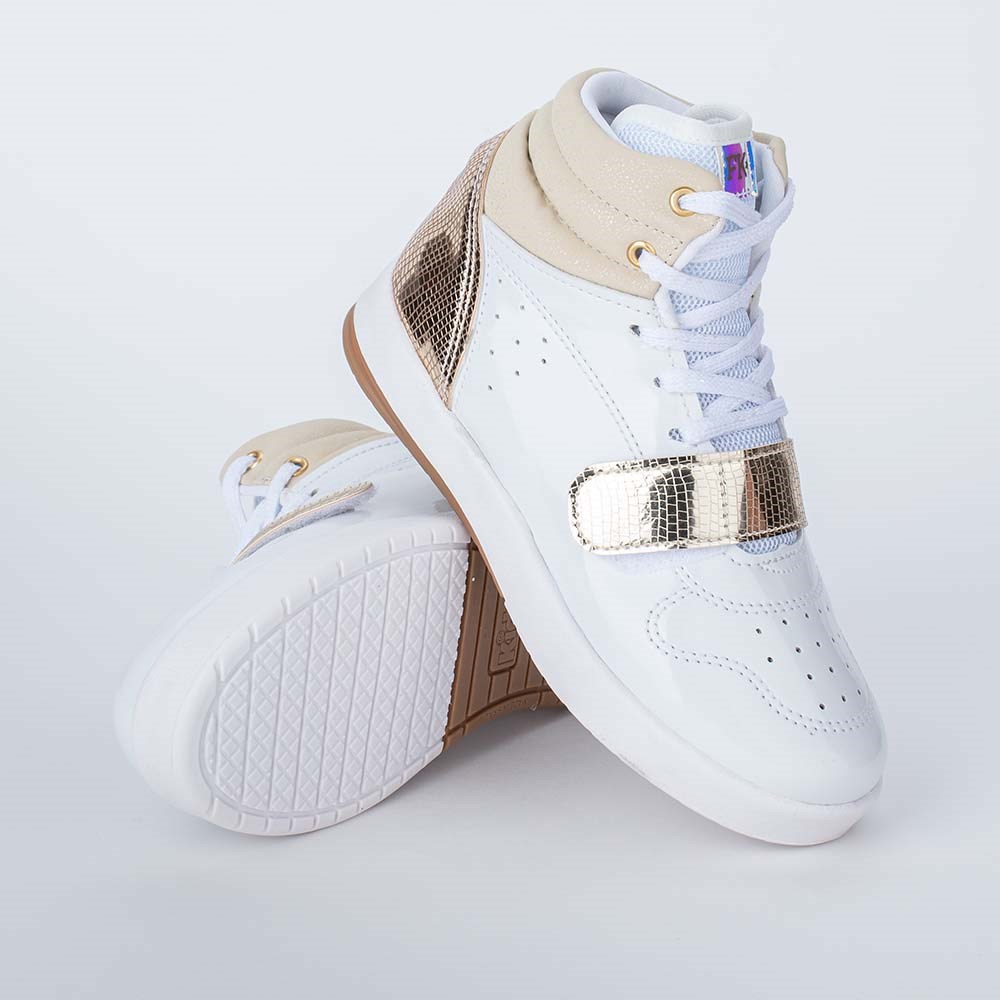Tênis Feminino Sneaker Kidy Fanfik Urbano Branco e Dourado