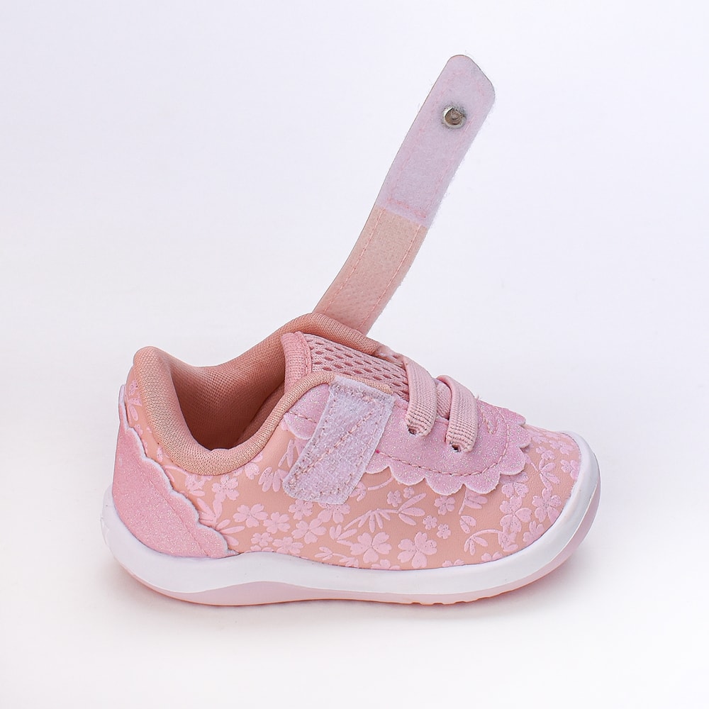 Tênis Infantil Feminino Kidy Floral com Brilho Rosa Claro