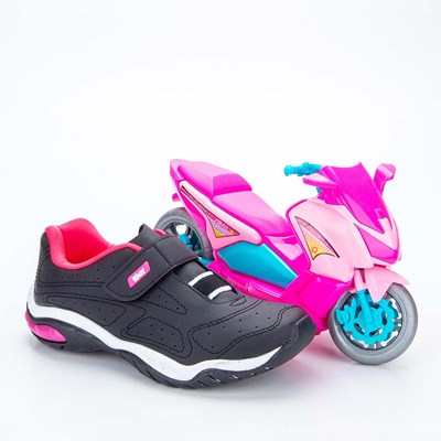 Tênis Infantil Feminino Kidy Play Respi-Tec Preto e Pink Neon  com brinquedo