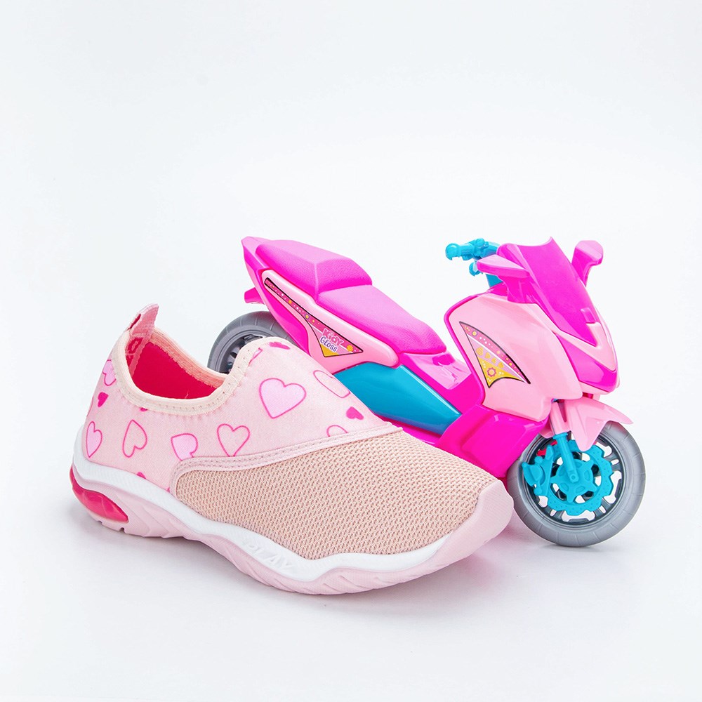 Tênis Infantil Feminino Kidy Play RespiTec Nude e Pink  com brinquedo
