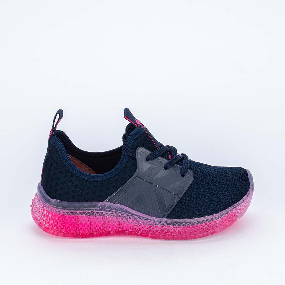 Tênis Infantil Feminino Sola Illusion Marinho e Pink Neon - Kidy