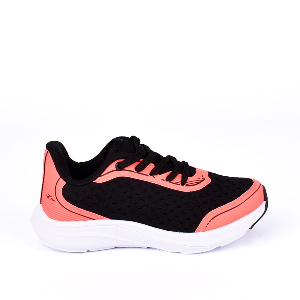 Tênis Infantil K360 Esportivo Preto e Coral Conforto e