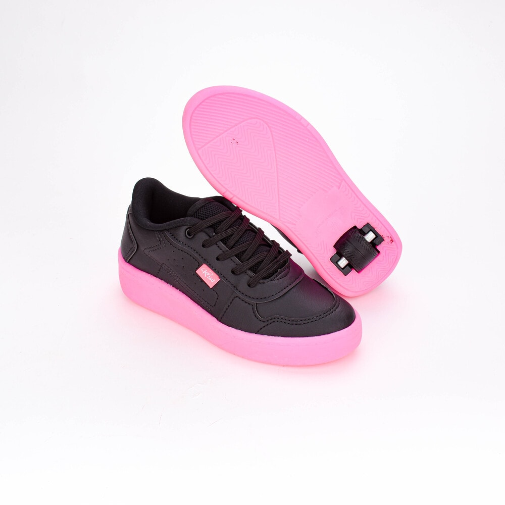 Tênis Infantil Kidy De Rodinha Com Led Preto Pink