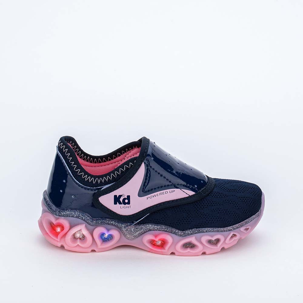 Tênis Infantil Led Feminino Kidy Light Marinho e Rosa - Kidy