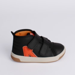 Tênis Infantil Milão Kidy Fecho Duplo Preto Laranja - Casual Slim