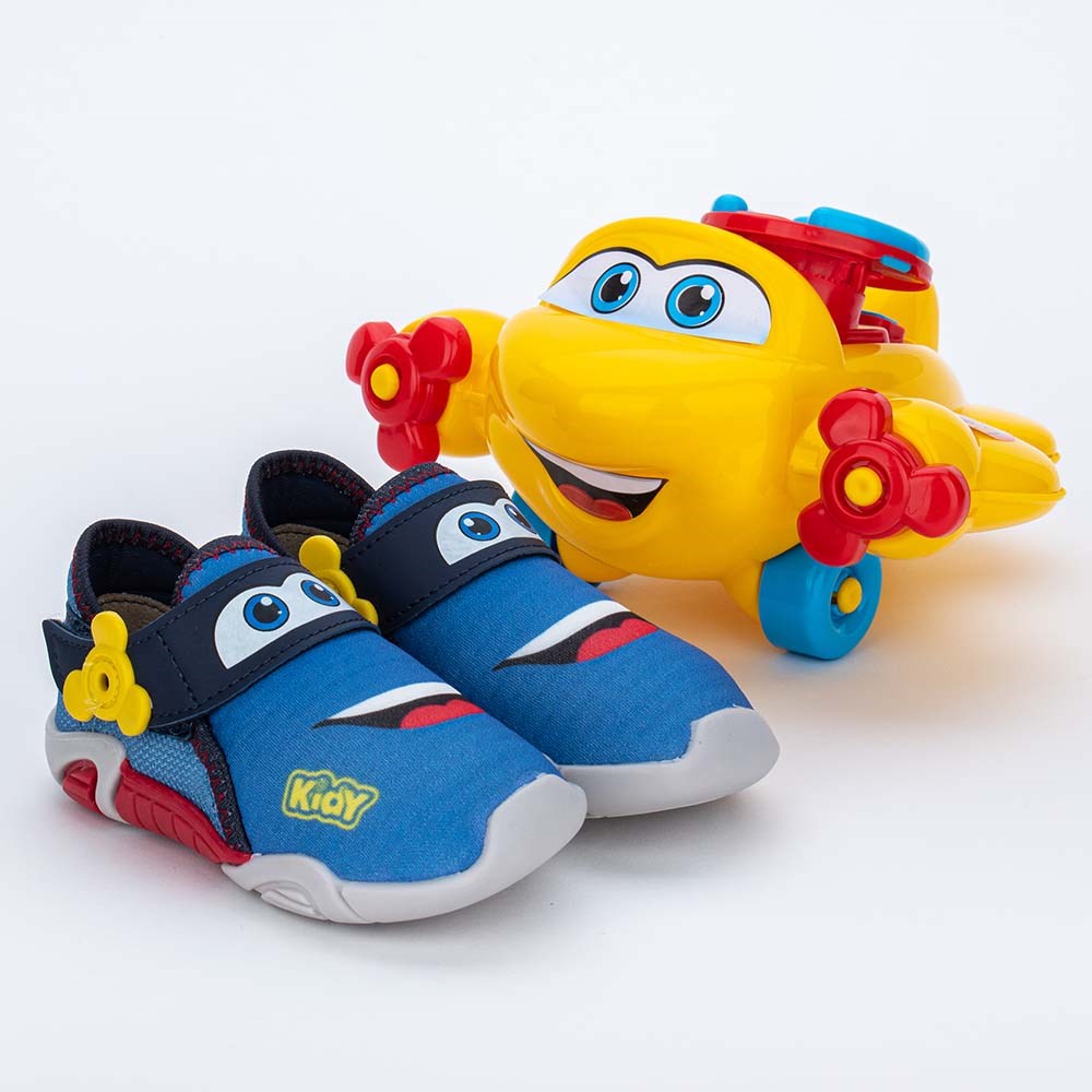 Tênis para Bebê Kidy Colors Avião Azul com Brinquedo