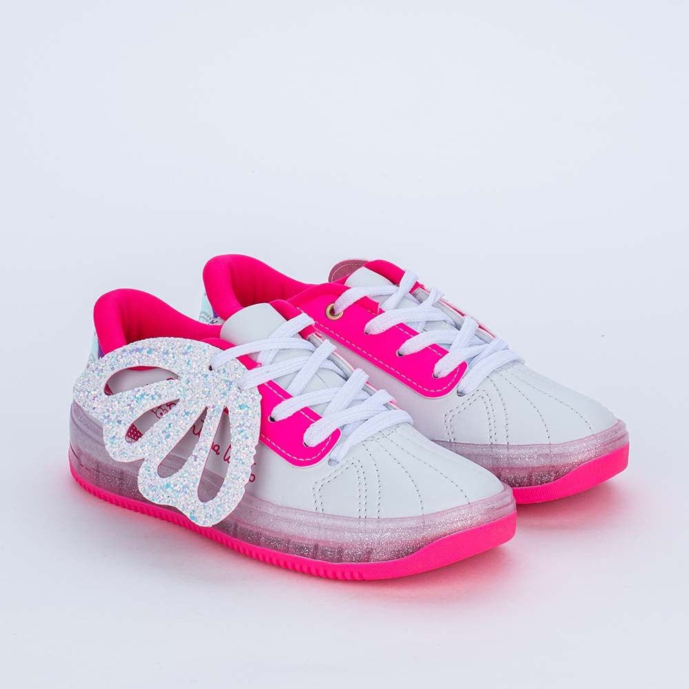 Tênis Valentina Pontes by Kidy Asas e Glitter Branco e Pink - Kidy