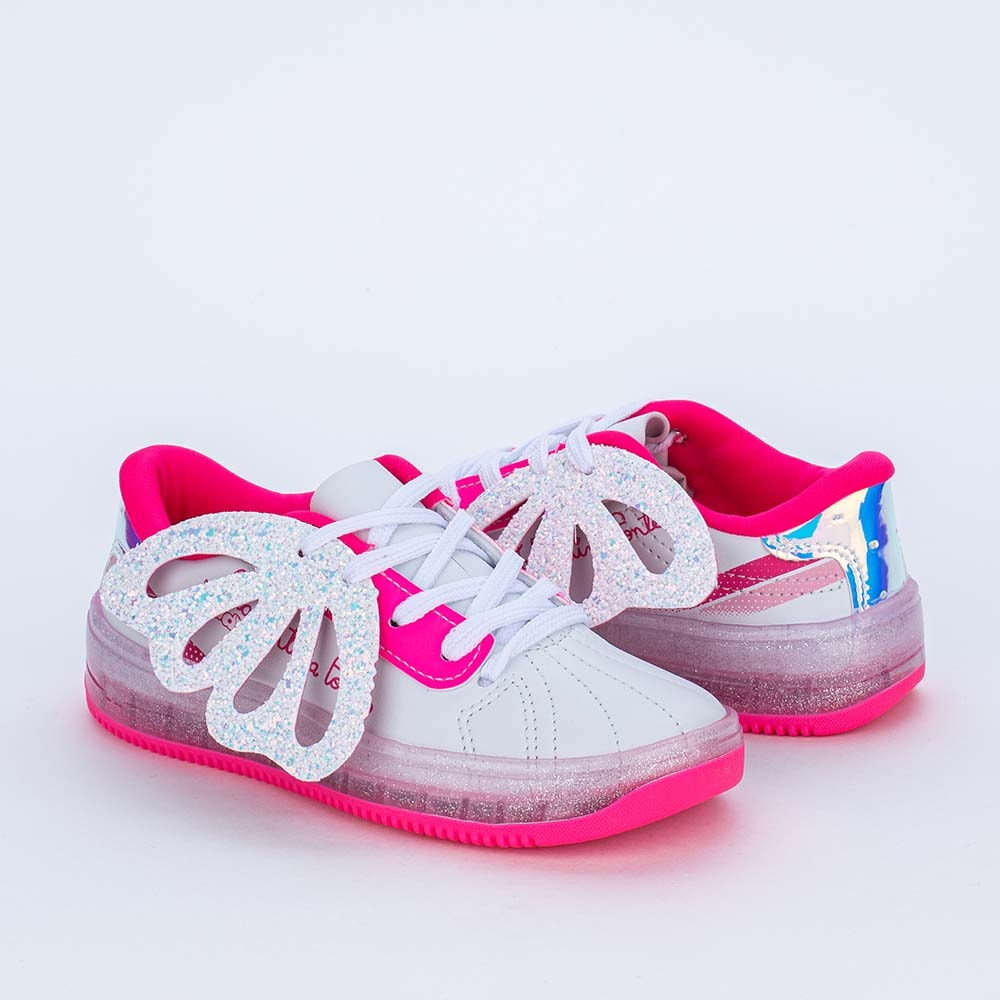 Tênis Valentina Pontes by Kidy Asas e Glitter Branco e Pink - Kidy