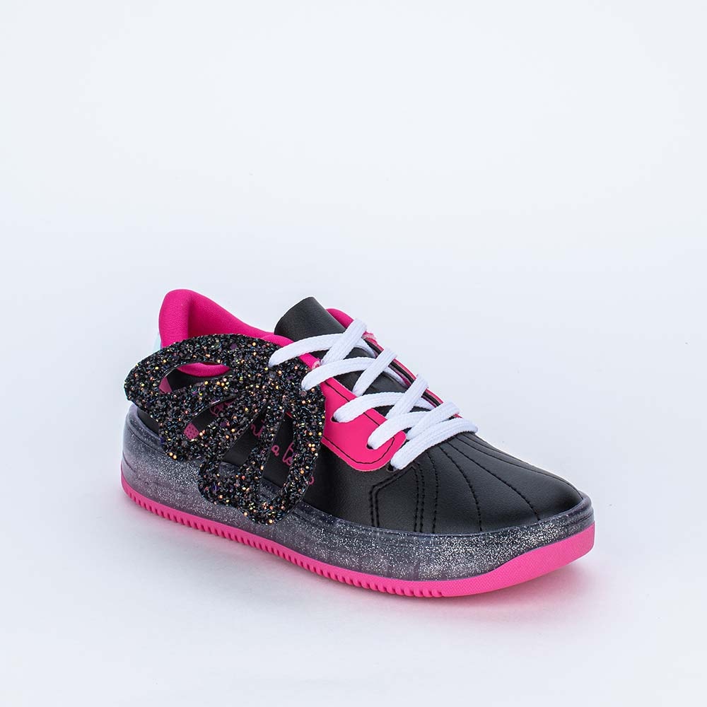 Tênis Valentina Pontes by Kidy Asas e Glitter Preto e Pink - Kidy